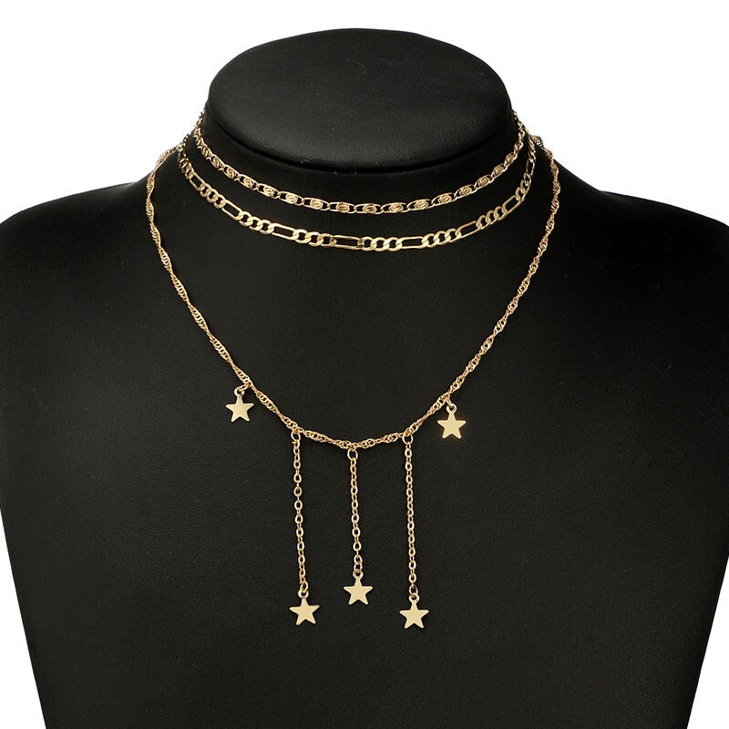 Gold Color Chain Jewelry Boho Gold Color Star Pendant Necklaces For Women Tassel Necklace Kolye
