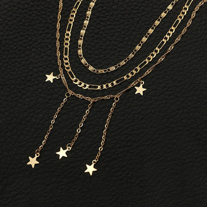 Gold Color Chain Jewelry Boho Gold Color Star Pendant Necklaces For Women Tassel Necklace Kolye