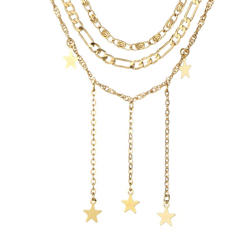Gold Color Chain Jewelry Boho Gold Color Star Pendant Necklaces For Women Tassel Necklace Kolye