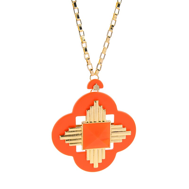 Gold Color Chain Women Necklace Colorful Flower Pendant European Necklace For Winter Sweater