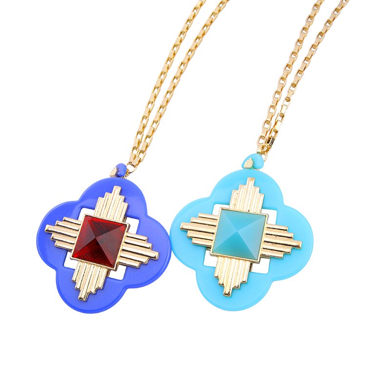 Gold Color Chain Women Necklace Colorful Flower Pendant European Necklace For Winter Sweater