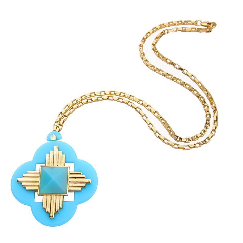 Gold Color Chain Women Necklace Colorful Flower Pendant European Necklace For Winter Sweater