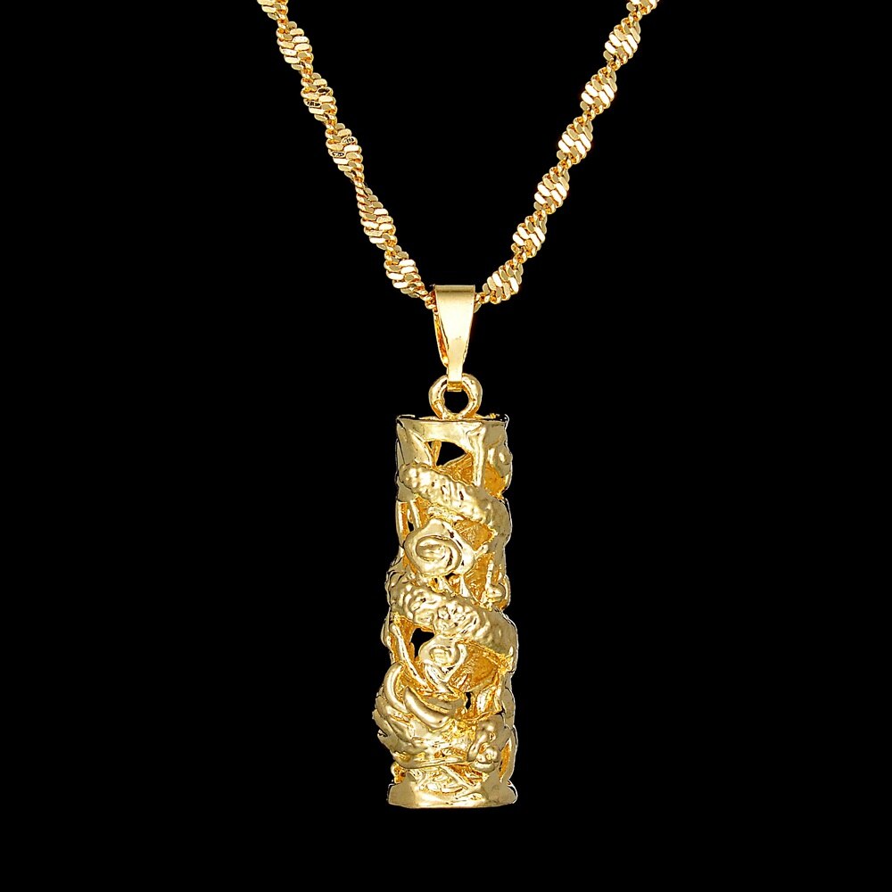 Gold Color Copper Dragon Pillar Pendant Necklaces for Women Men Stainless Steel Necklace Mascot Ornaments Gifts Collar Mujer
