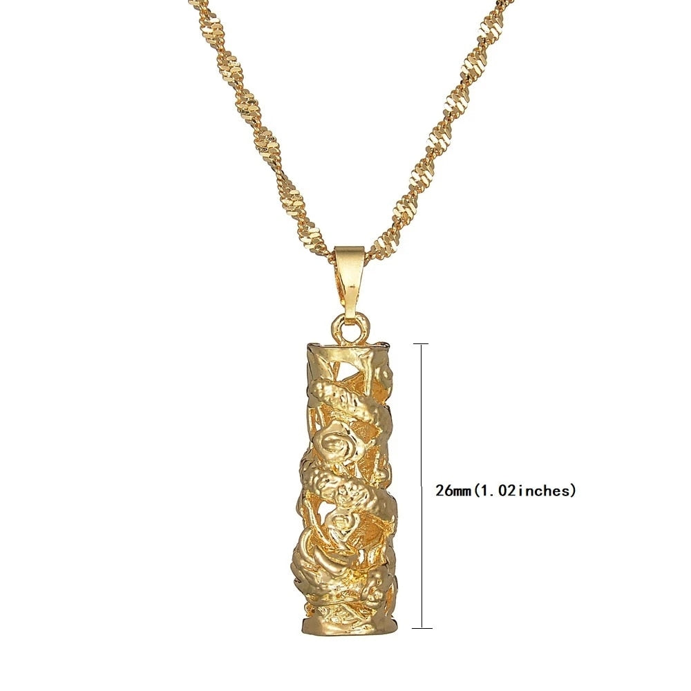 Gold Color Copper Dragon Pillar Pendant Necklaces for Women Men Stainless Steel Necklace Mascot Ornaments Gifts Collar Mujer