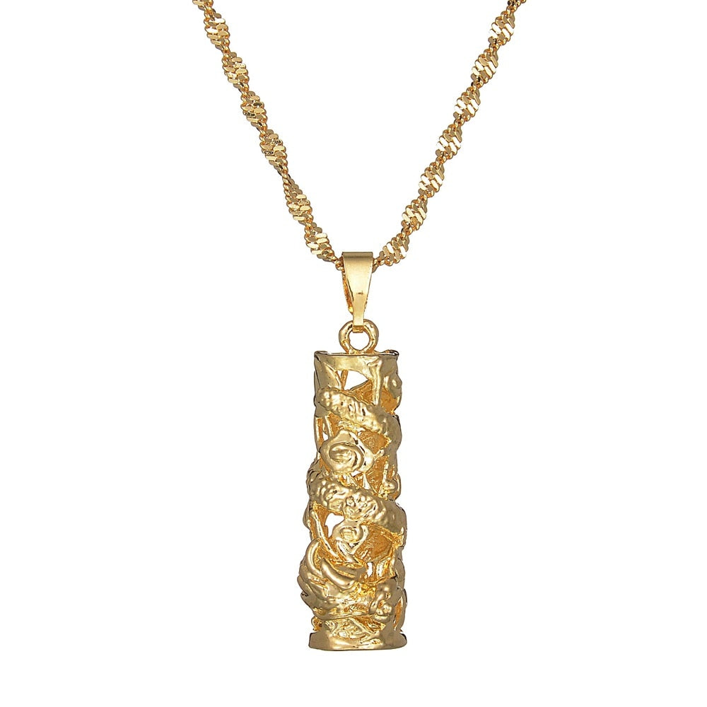 Gold Color Copper Dragon Pillar Pendant Necklaces for Women Men Stainless Steel Necklace Mascot Ornaments Gifts Collar Mujer