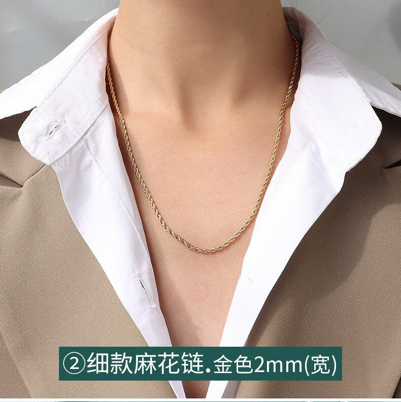 Gold Color Cuban Snake Rope Shape Chains Necklace Collars Stainless Steel Mixed Style Long Chains  Party Gift