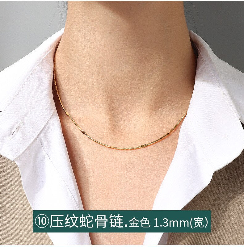 Gold Color Cuban Snake Rope Shape Chains Necklace Collars Stainless Steel Mixed Style Long Chains  Party Gift