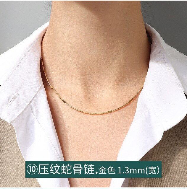 Gold Color Cuban Snake Rope Shape Chains Necklace Collars Stainless Steel Mixed Style Long Chains  Party Gift