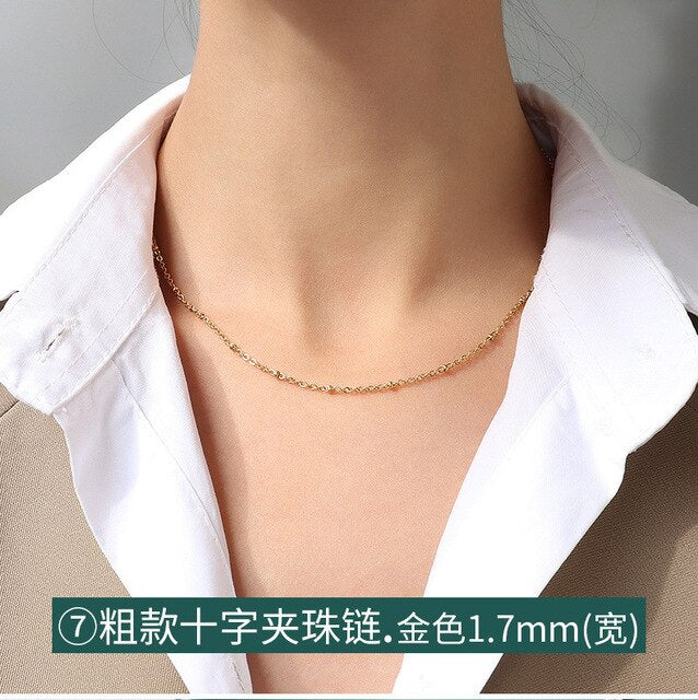 Gold Color Cuban Snake Rope Shape Chains Necklace Collars Stainless Steel Mixed Style Long Chains  Party Gift