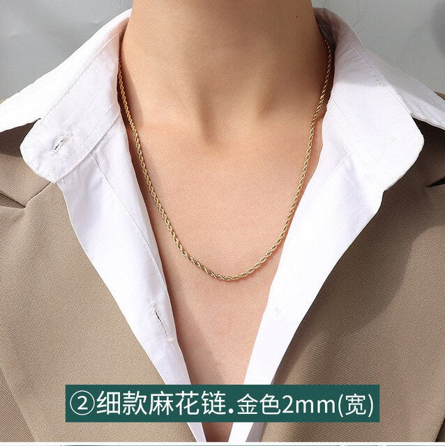 Gold Color Cuban Snake Rope Shape Chains Necklace Collars Stainless Steel Mixed Style Long Chains  Party Gift