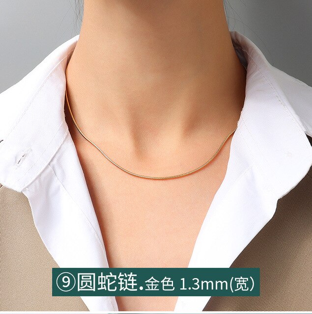 Gold Color Cuban Snake Rope Shape Chains Necklace Collars Stainless Steel Mixed Style Long Chains  Party Gift