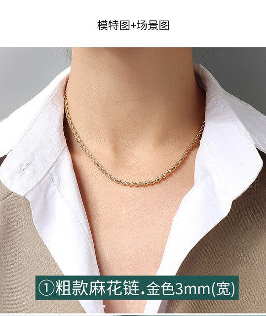 Gold Color Cuban Snake Rope Shape Chains Necklace Collars Stainless Steel Mixed Style Long Chains  Party Gift