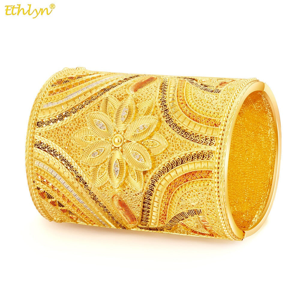 Gold Color Exaggerated Big Wide Bangle Bracelet for Women Metal Enamel Crystal Cuff Bracelet Vintage Lady Femme Party Gifts