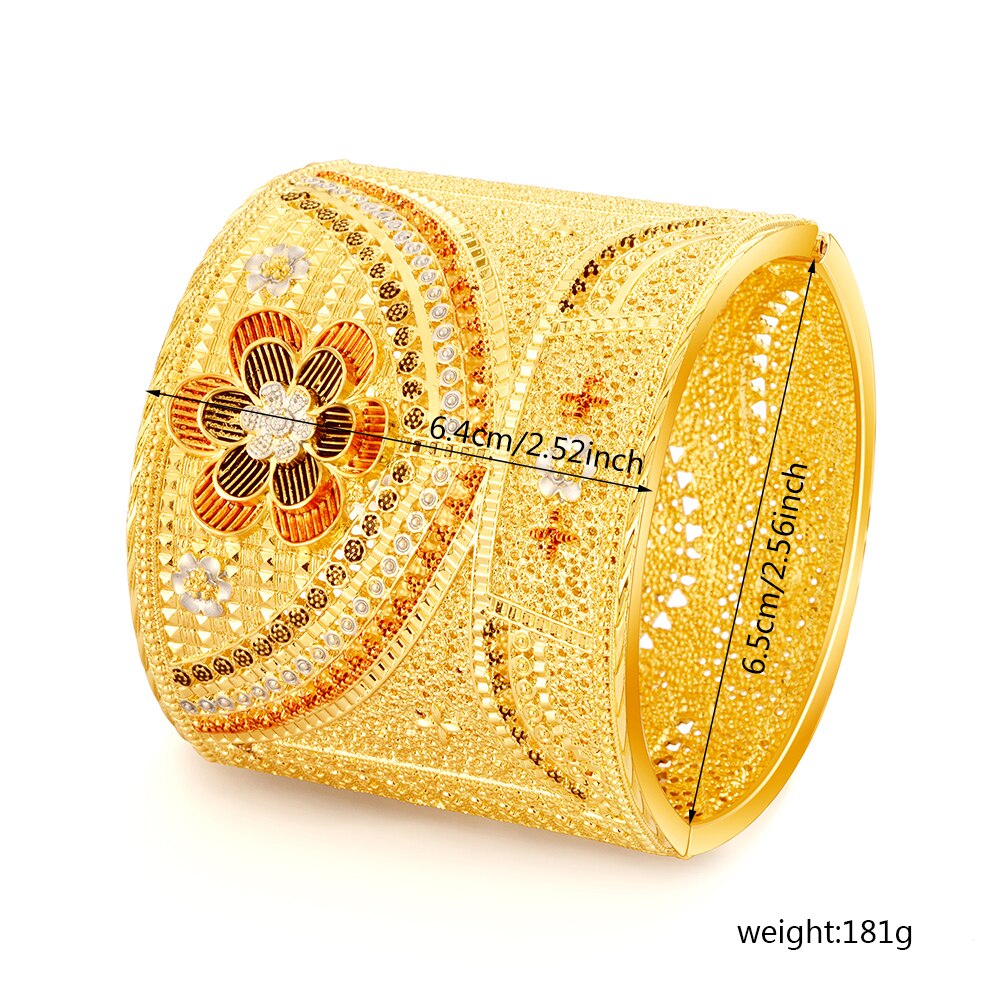 Gold Color Exaggerated Big Wide Bangle Bracelet for Women Metal Enamel Crystal Cuff Bracelet Vintage Lady Femme Party Gifts