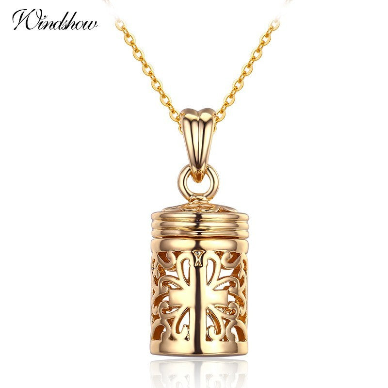 Gold Color Filligree perfume Cut Out Bottle Essential Oil Diffuser Necklace Women Pingente Chocker Necklaces & Pendants Jewelry