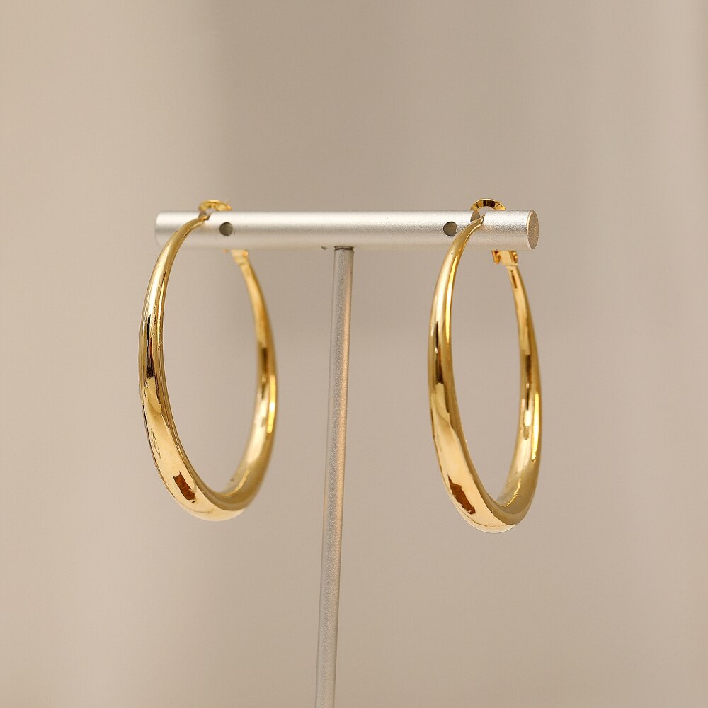 Gold Color Geometry Big Circle Stud Earrings For Women Party Gifts Female Hoop Trendy Accessory Jewelry Korean 2022