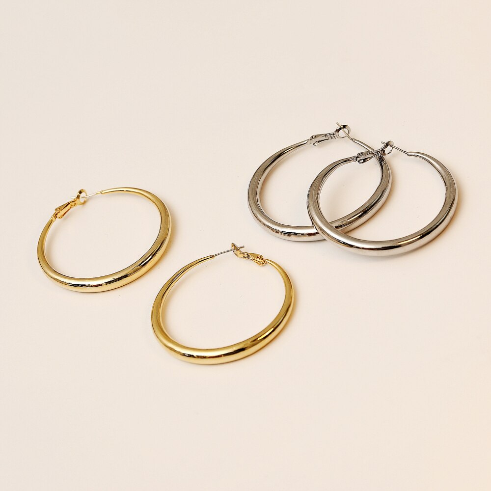 Gold Color Geometry Big Circle Stud Earrings For Women Party Gifts Female Hoop Trendy Accessory Jewelry Korean 2022