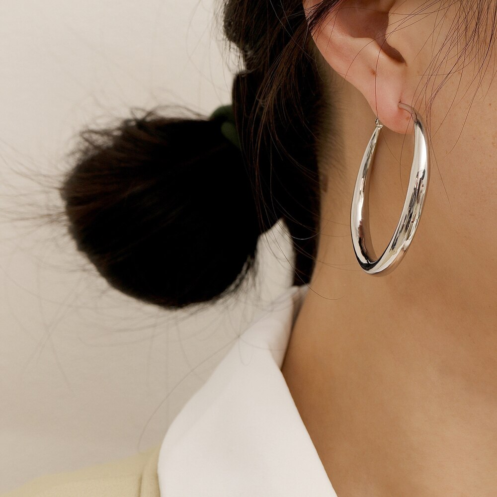 Gold Color Geometry Big Circle Stud Earrings For Women Party Gifts Female Hoop Trendy Accessory Jewelry Korean 2022
