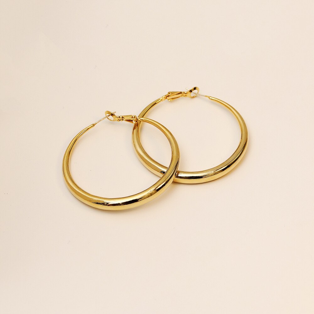 Gold Color Geometry Big Circle Stud Earrings For Women Party Gifts Female Hoop Trendy Accessory Jewelry Korean 2022