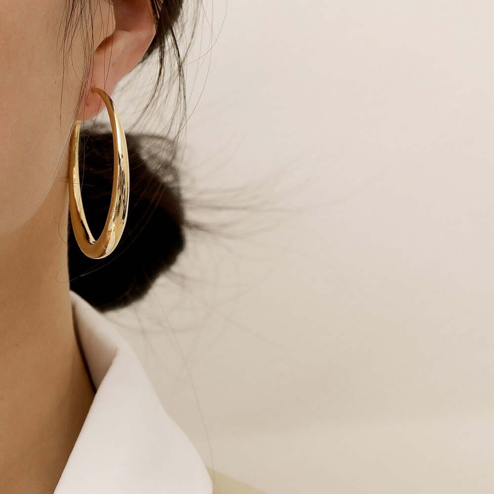 Gold Color Geometry Big Circle Stud Earrings For Women Party Gifts Female Hoop Trendy Accessory Jewelry Korean 2022