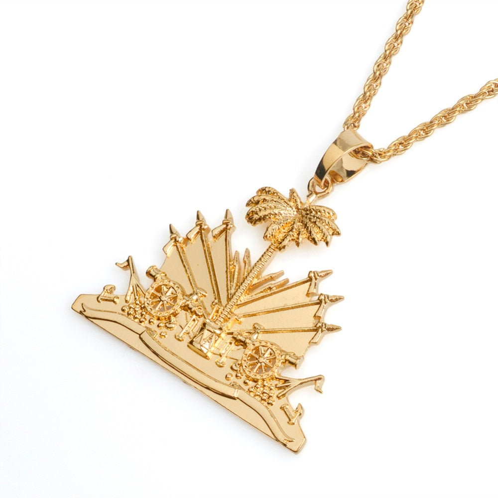 Gold Color Haiti Plant Pendant Necklace for Women Girls Ayiti Items Haiti Ethnic Jewelry Gifts #J0509
