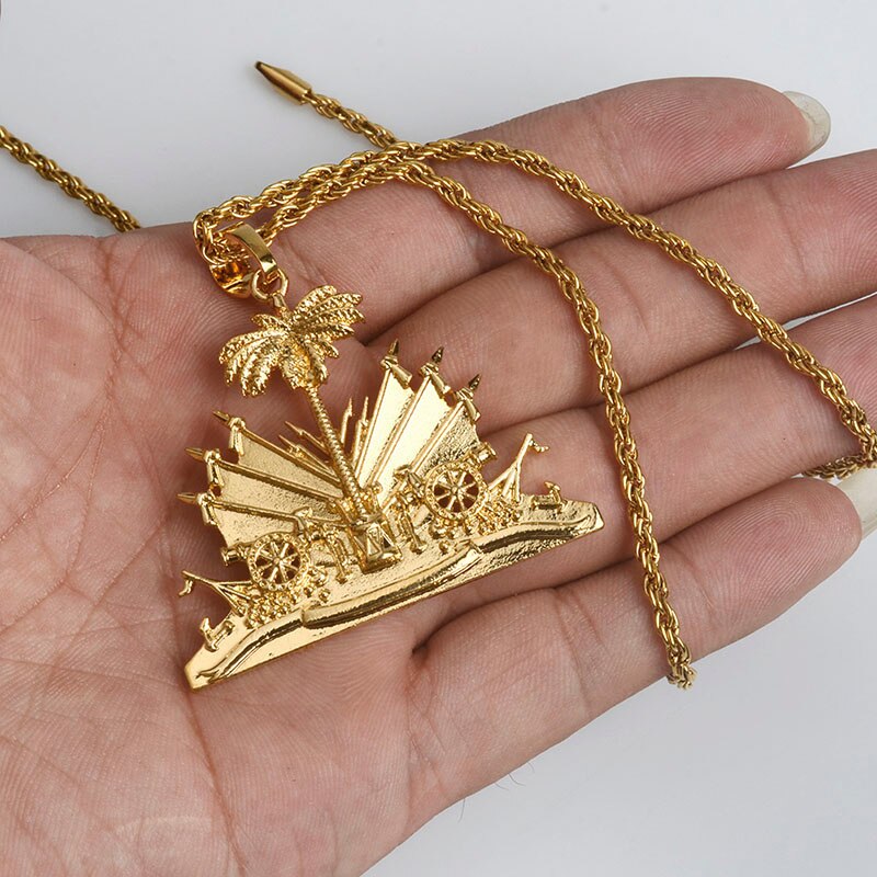 Gold Color Haiti Plant Pendant Necklace for Women Girls Ayiti Items Haiti Ethnic Jewelry Gifts #J0509