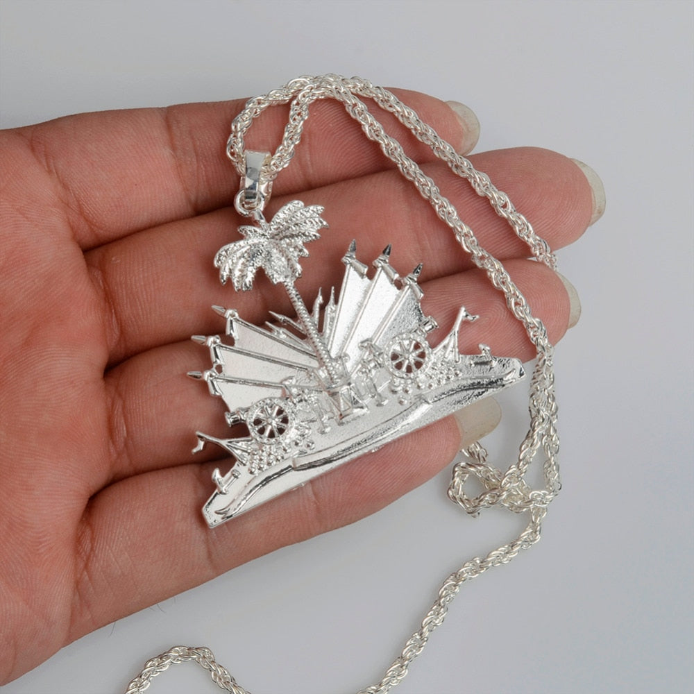 Gold Color Haiti Plant Pendant Necklace for Women Girls Ayiti Items Haiti Ethnic Jewelry Gifts #J0509