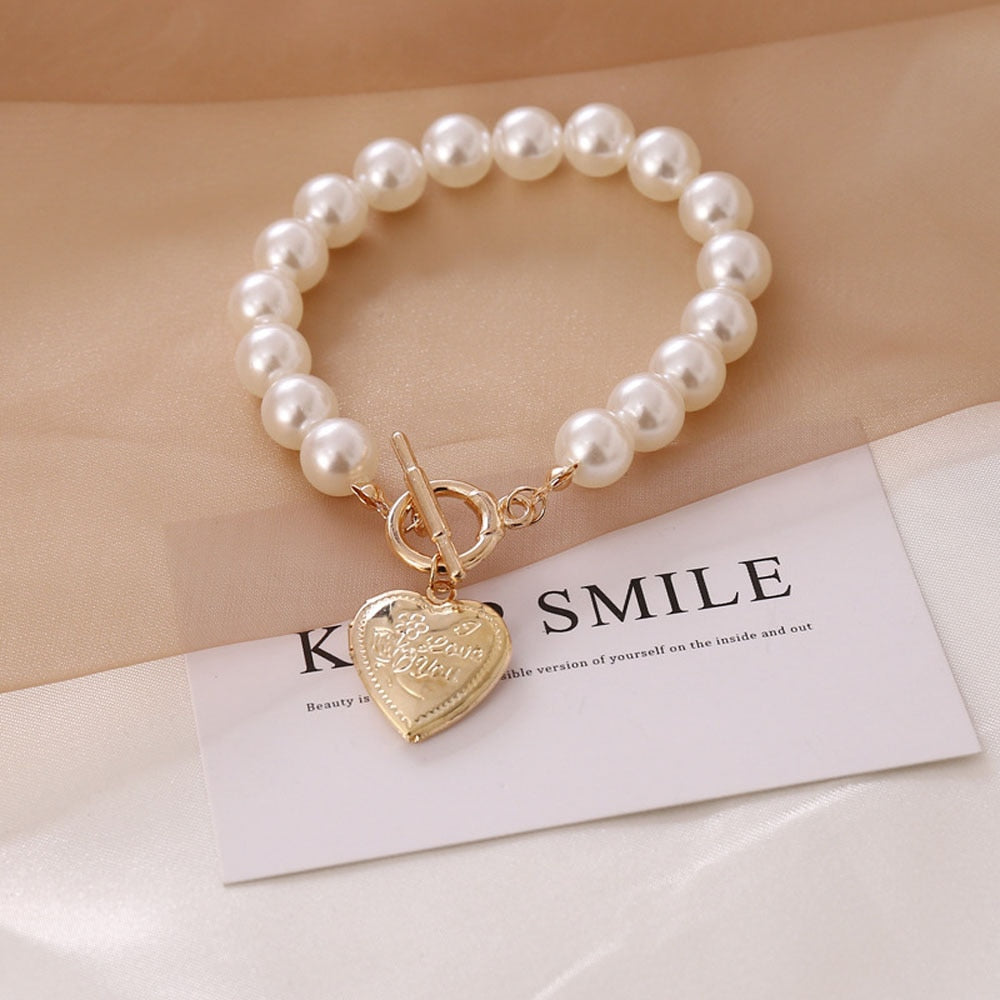 Gold Color Heart locket Pendant Necklace For Women Imitation Pearls Choker Necklaces Female Jewelry