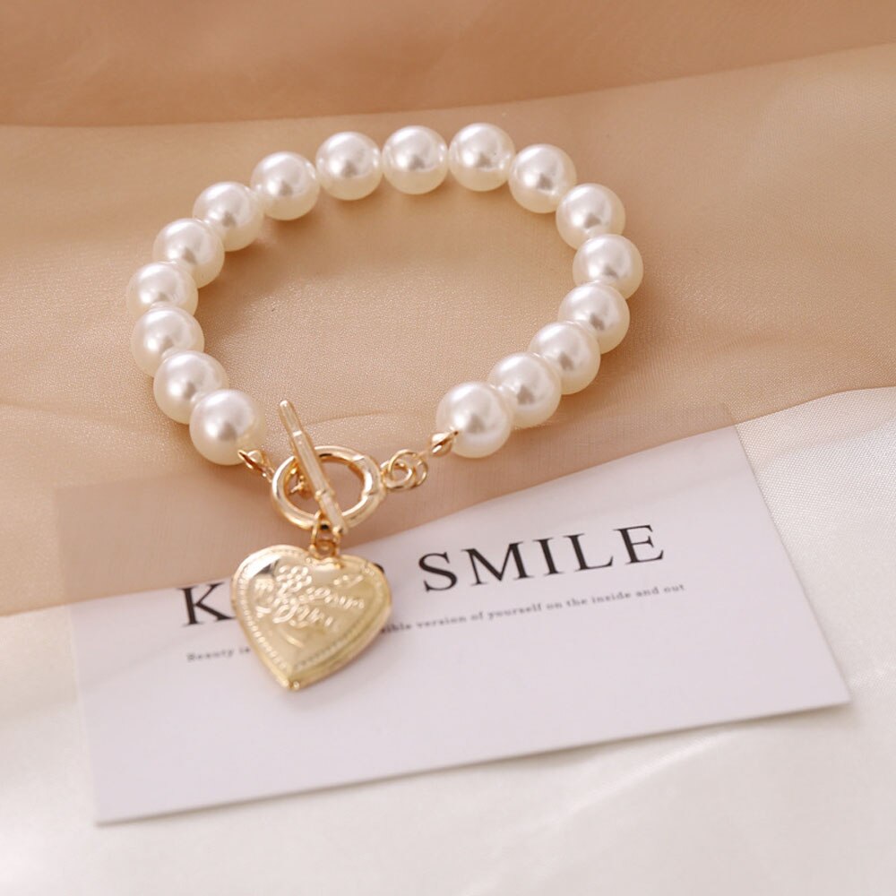Gold Color Heart locket Pendant Necklace For Women Imitation Pearls Choker Necklaces Female Jewelry