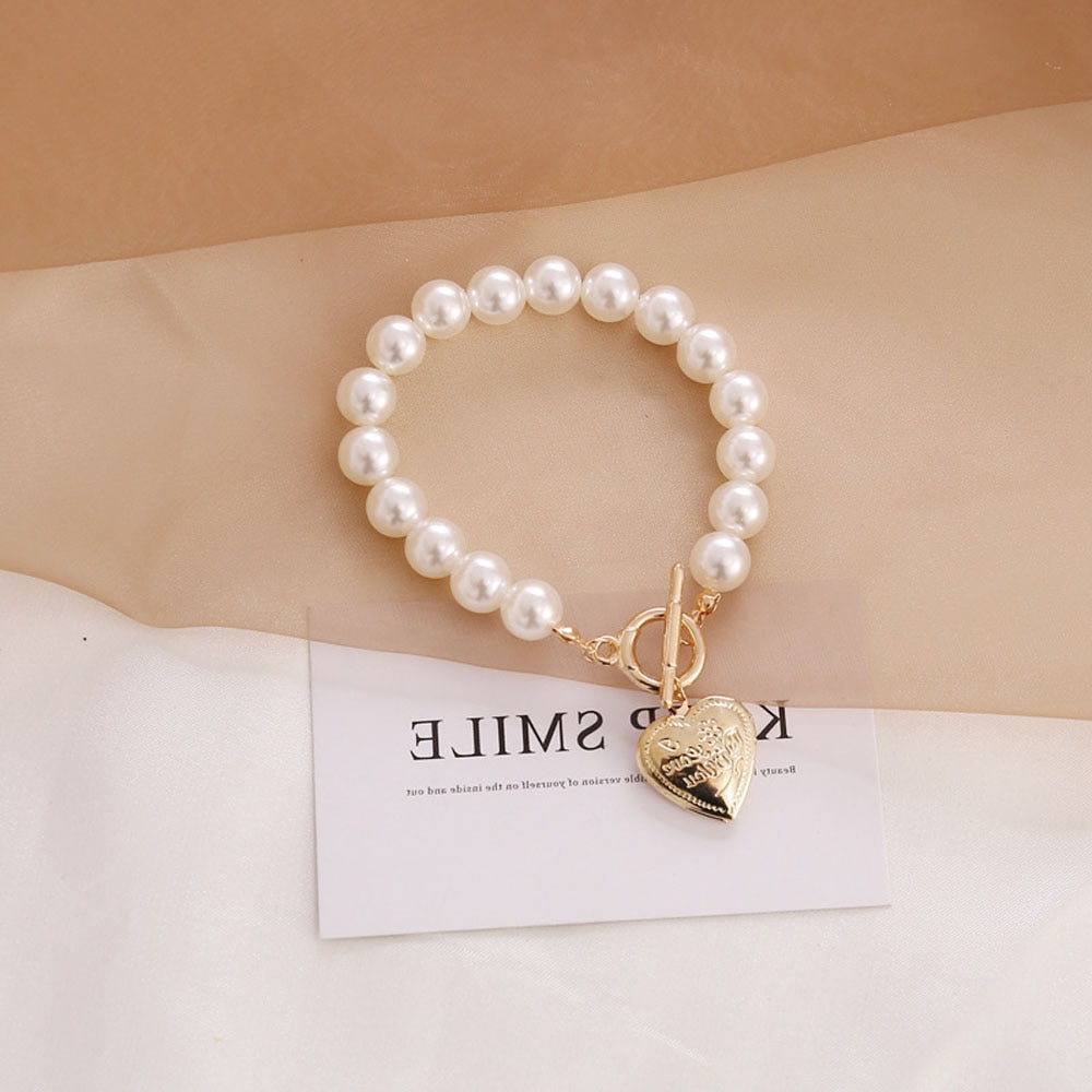 Gold Color Heart locket Pendant Necklace For Women Imitation Pearls Choker Necklaces Female Jewelry