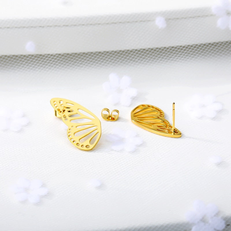 Gold Color Hollow Butterfly Small Earrings Elegant Fan Shaped Women Stainless Steel Stud Earrings Jewelry Pendientes BFF