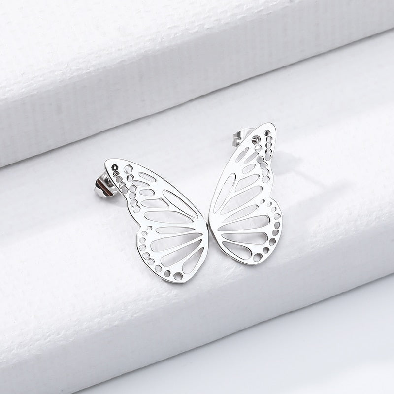 Gold Color Hollow Butterfly Small Earrings Elegant Fan Shaped Women Stainless Steel Stud Earrings Jewelry Pendientes BFF