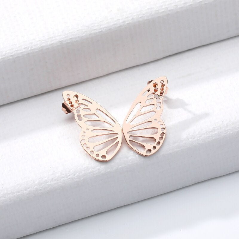 Gold Color Hollow Butterfly Small Earrings Elegant Fan Shaped Women Stainless Steel Stud Earrings Jewelry Pendientes BFF