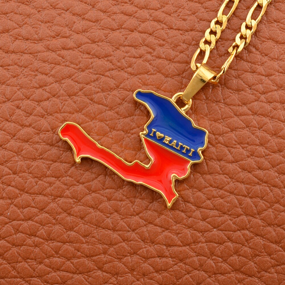Gold Color  I LOVE HAITI Flag Map Pendants Necklace Ayiti Jewelry Maps of Haiti More Map Design Go To My Store #J0607