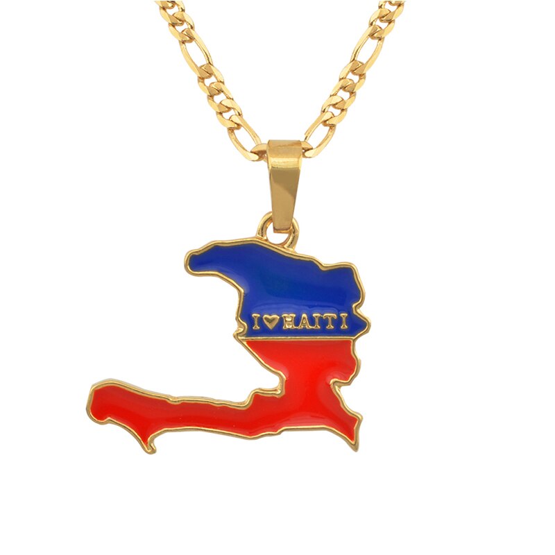 Gold Color  I LOVE HAITI Flag Map Pendants Necklace Ayiti Jewelry Maps of Haiti More Map Design Go To My Store #J0607