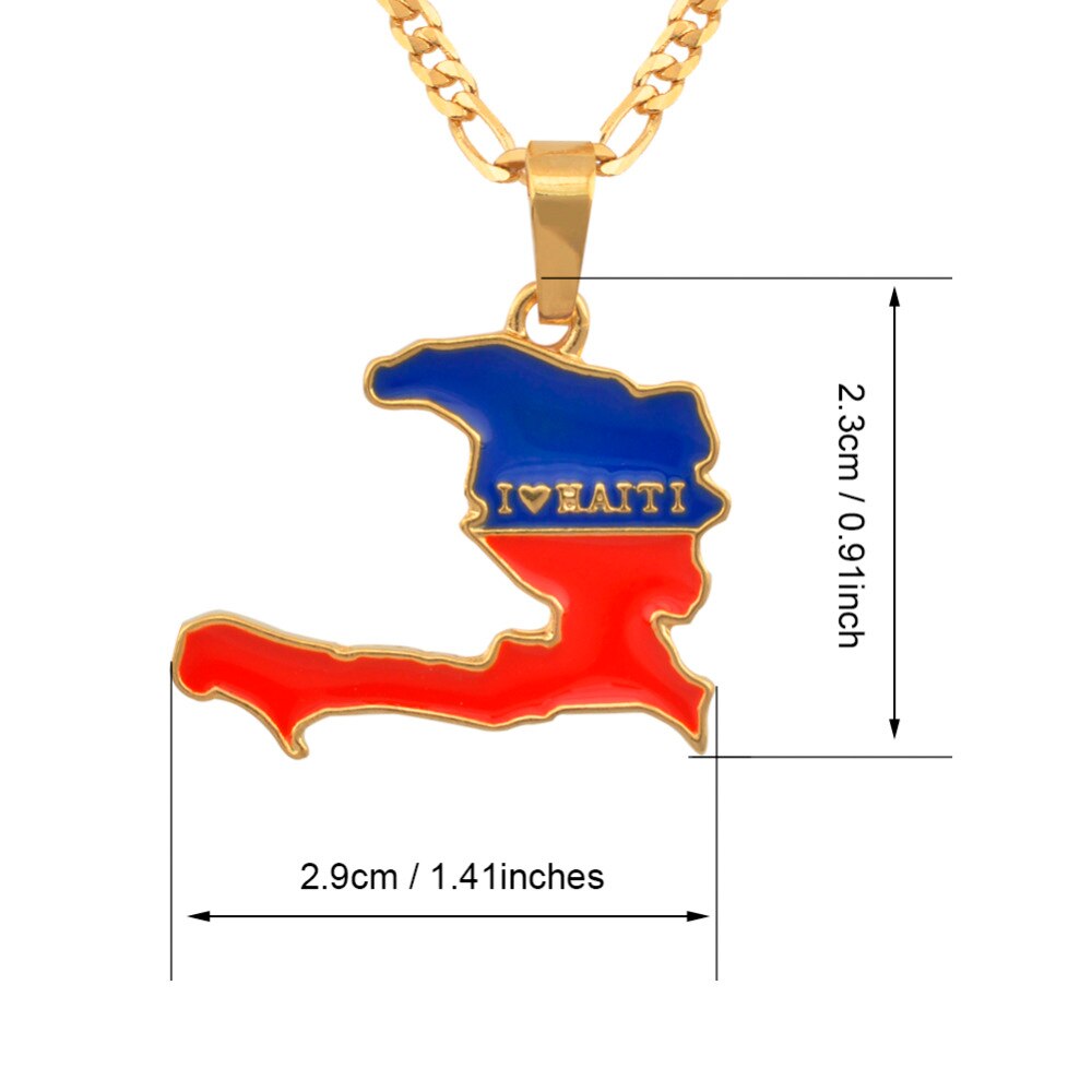Gold Color  I LOVE HAITI Flag Map Pendants Necklace Ayiti Jewelry Maps of Haiti More Map Design Go To My Store #J0607