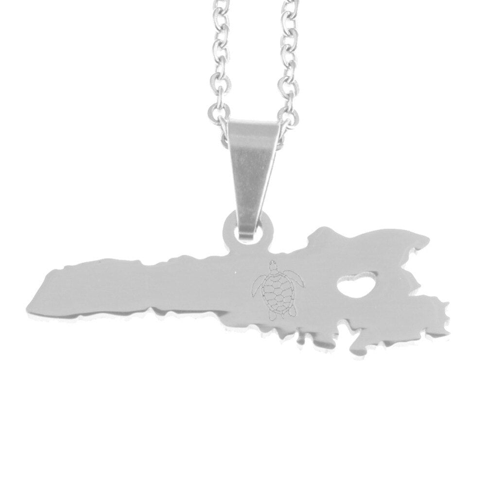 Gold Color Italian Island of Lampedusa Map Stainless Steel Pendant Necklaces for Women Girls Jewelry  #J0399