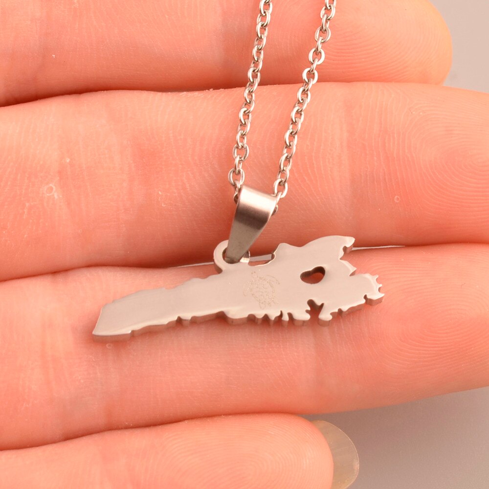 Gold Color Italian Island of Lampedusa Map Stainless Steel Pendant Necklaces for Women Girls Jewelry  #J0399