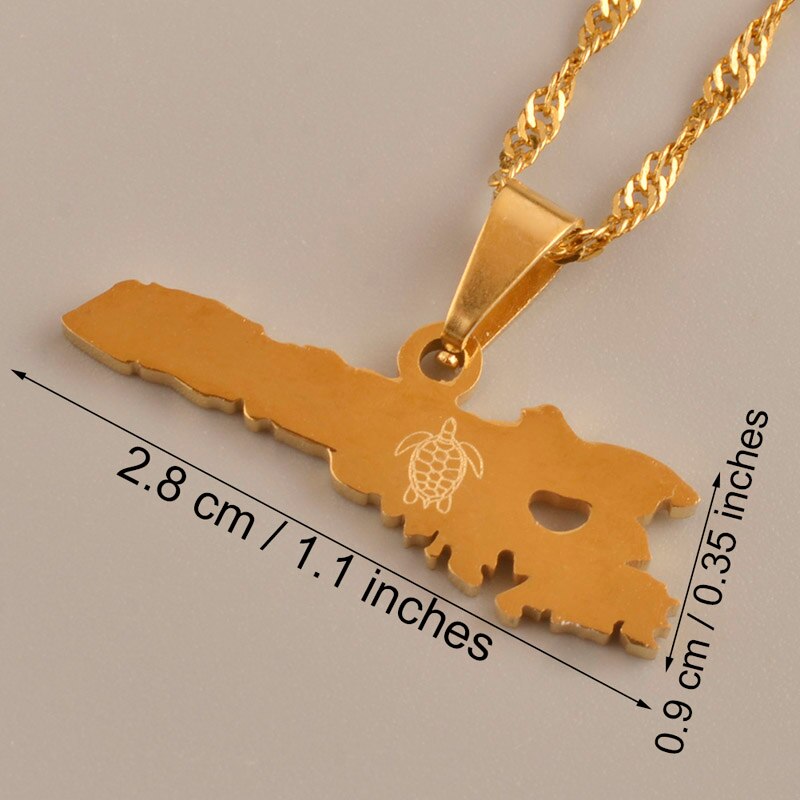 Gold Color Italian Island of Lampedusa Map Stainless Steel Pendant Necklaces for Women Girls Jewelry  #J0399