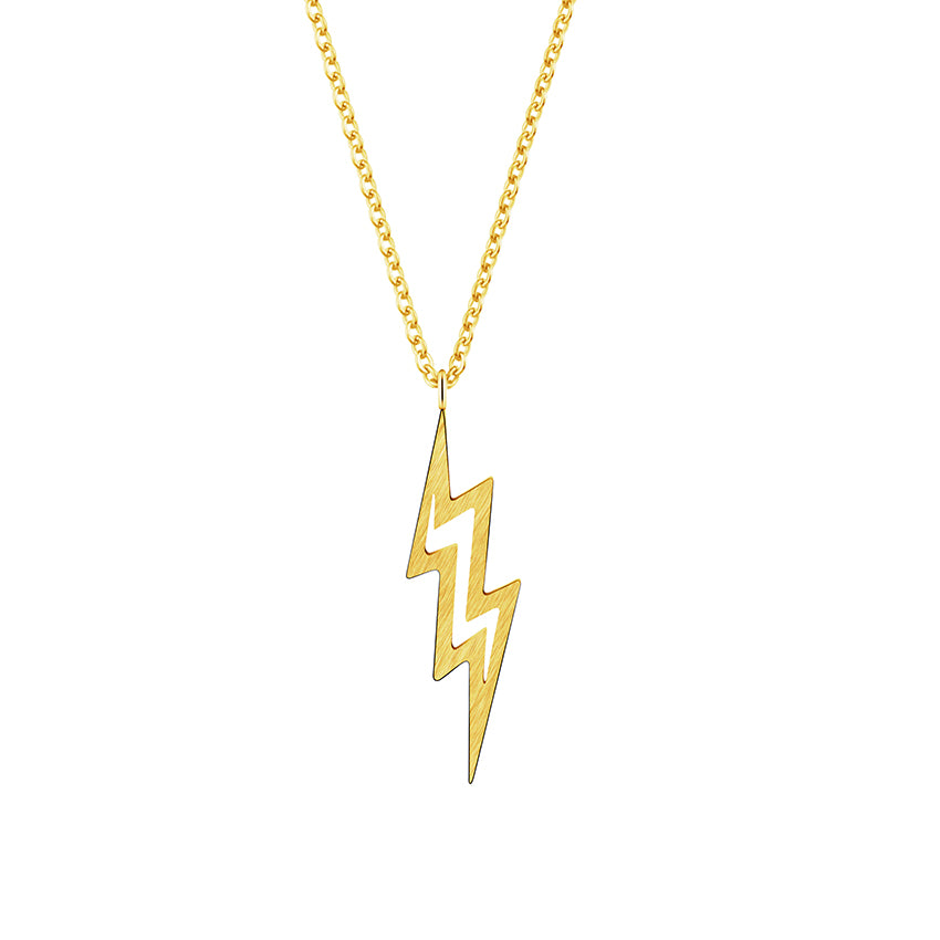 Gold Color Lightning Long Necklaces Pendants For Women Men Vintage Jewelry Stainless Steel Silver Chain Thunderbolt Erkek Kolye
