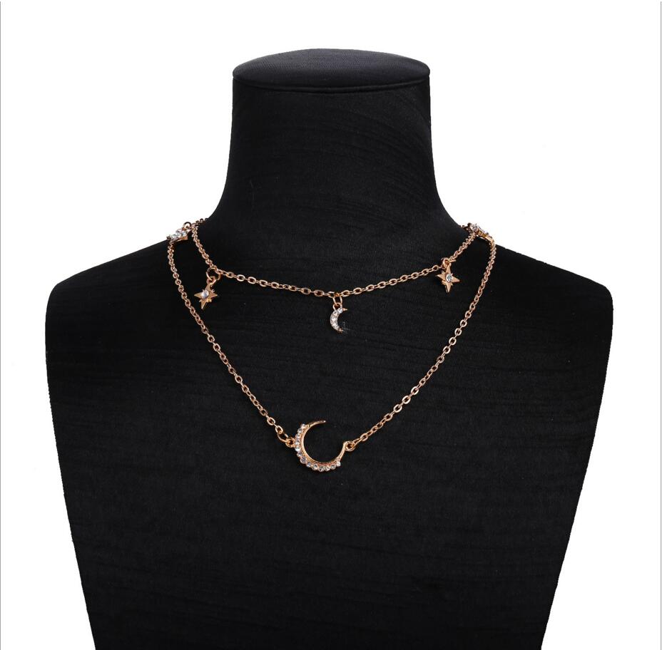 Gold Color Long Tassel Moon Necklaces & Pendants For Women Multi Layer Sequins Choker Necklace Chain Star Chokers Christmas Gift