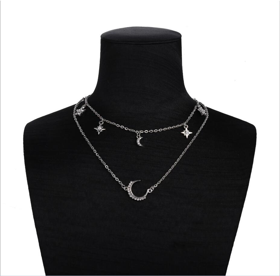 Gold Color Long Tassel Moon Necklaces & Pendants For Women Multi Layer Sequins Choker Necklace Chain Star Chokers Christmas Gift