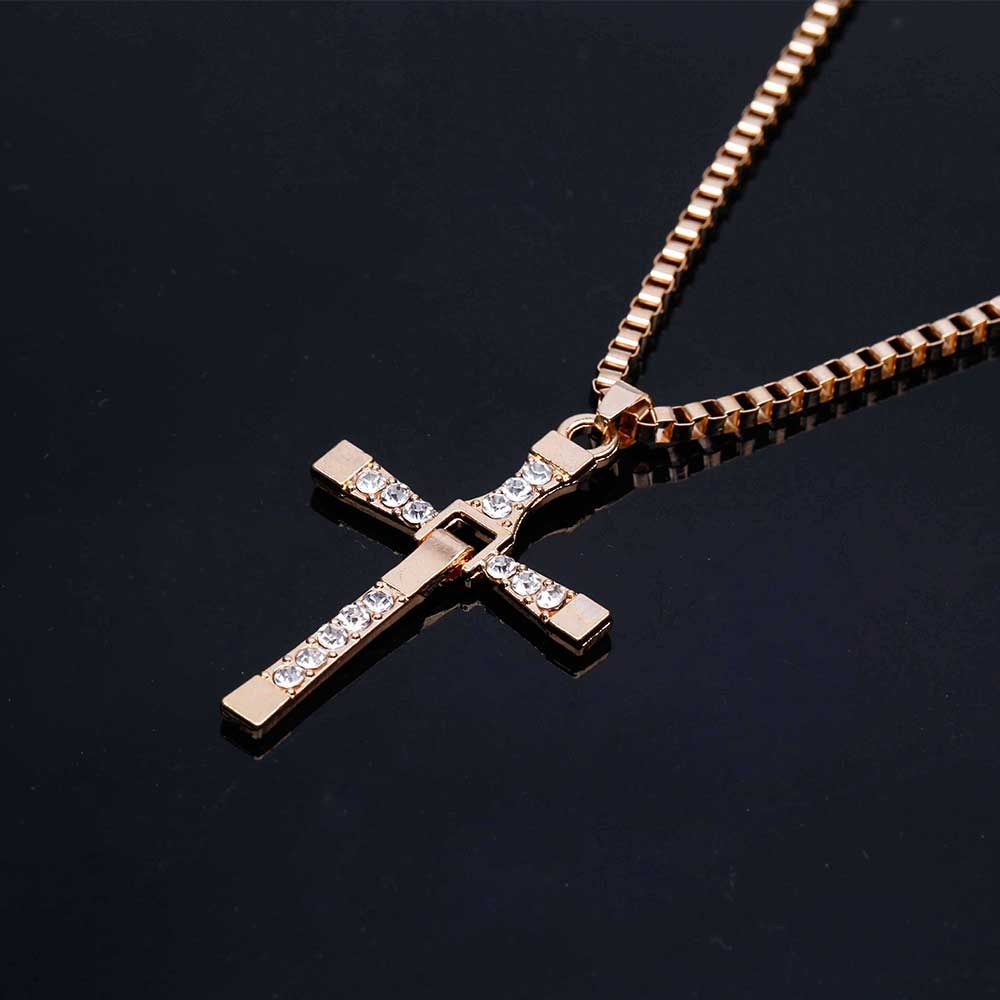 Gold Color Male Necklaces & Pendants Movie Jewelry The Fast and The Furious Toretto Men Classic Cross Pendant Necklace