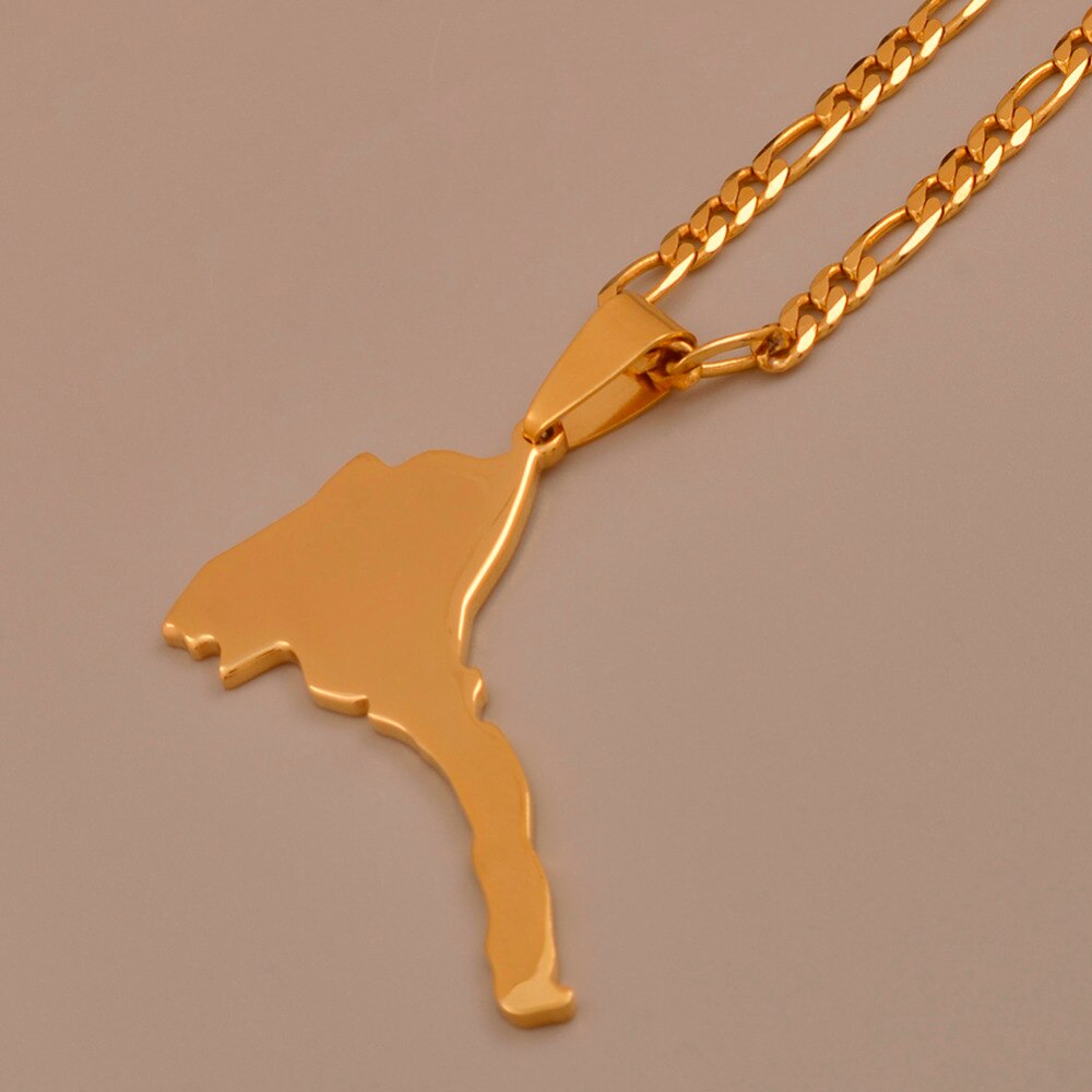 Gold Color Map of Eritrea Pendant Necklace for Women Men Ethnic Gifts Jewelry Figaro Chain Africa Eritrean Maps #J0524