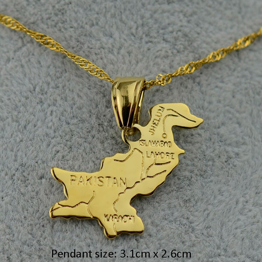 Gold Color Pakistan Map Pendant Necklaces for Women Girls Jewelry Gifts #J0000