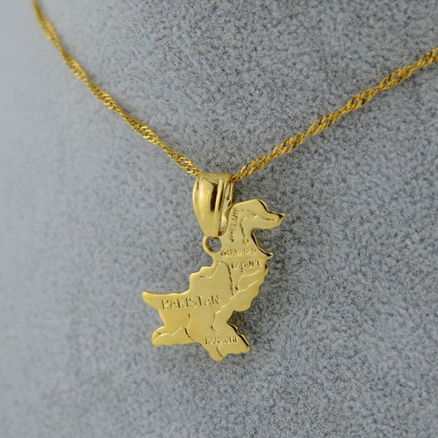 Gold Color Pakistan Map Pendant Necklaces for Women Girls Jewelry Gifts #J0000
