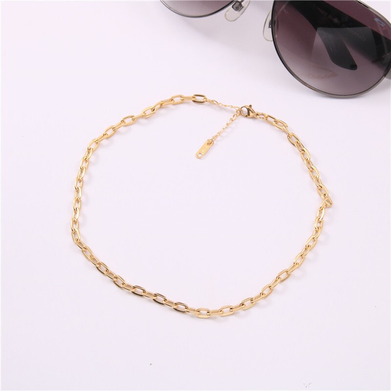 Gold Color Punk Choker Necklace Dubai Solid Stainless Steel Chain Designs for Girl Women