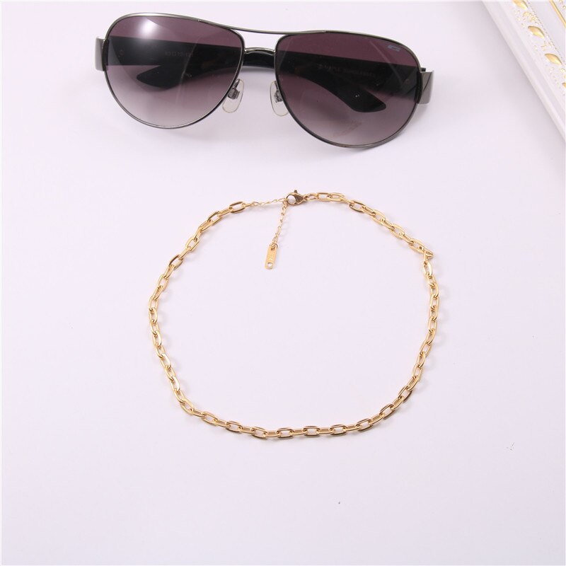 Gold Color Punk Choker Necklace Dubai Solid Stainless Steel Chain Designs for Girl Women