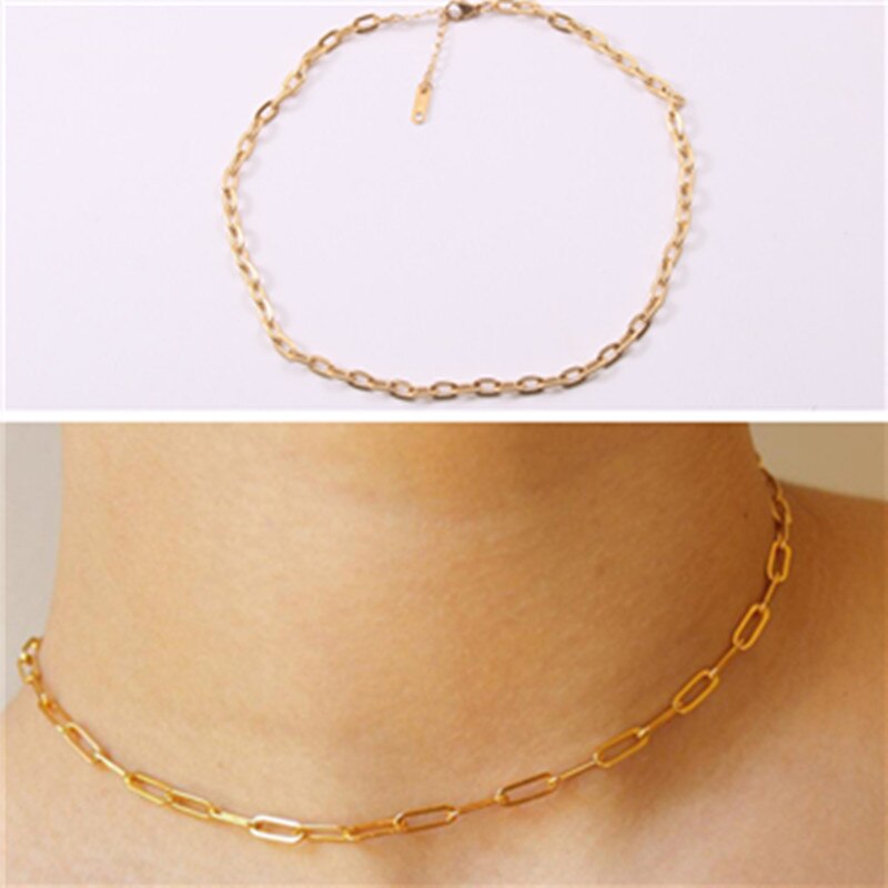 Gold Color Punk Choker Necklace Dubai Solid Stainless Steel Chain Designs for Girl Women