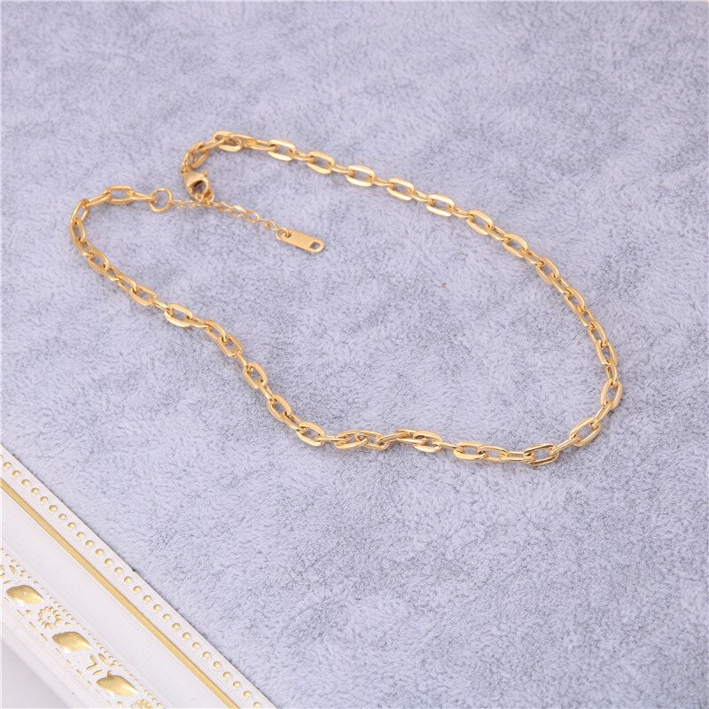 Gold Color Punk Choker Necklace Dubai Solid Stainless Steel Chain Designs for Girl Women